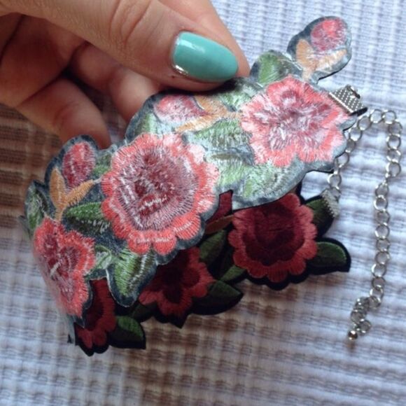 Floral Embroidered Choker Necklace | Boho Statement Collar - Picture 4 of 8